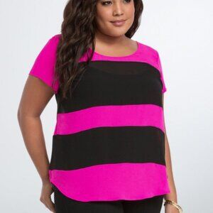 Torrid Color Block Neon Fuchsia and Black Button Back Top